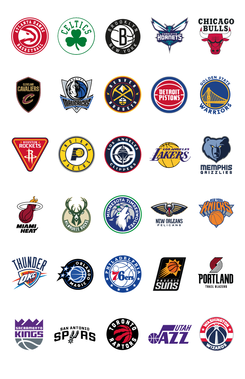 Complete collection of all 30 NBA team primary logos in a single vector file